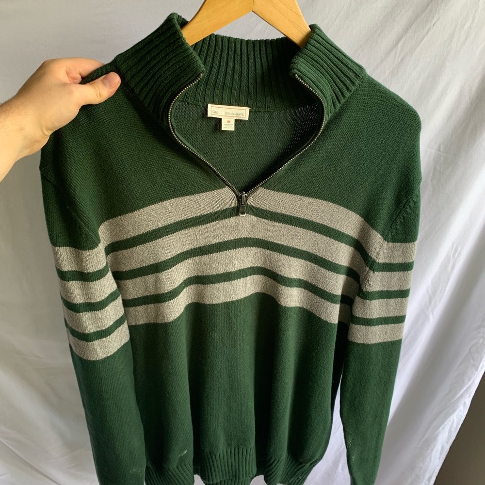 Gap Green Striped Quarter Zip Pullover Size M